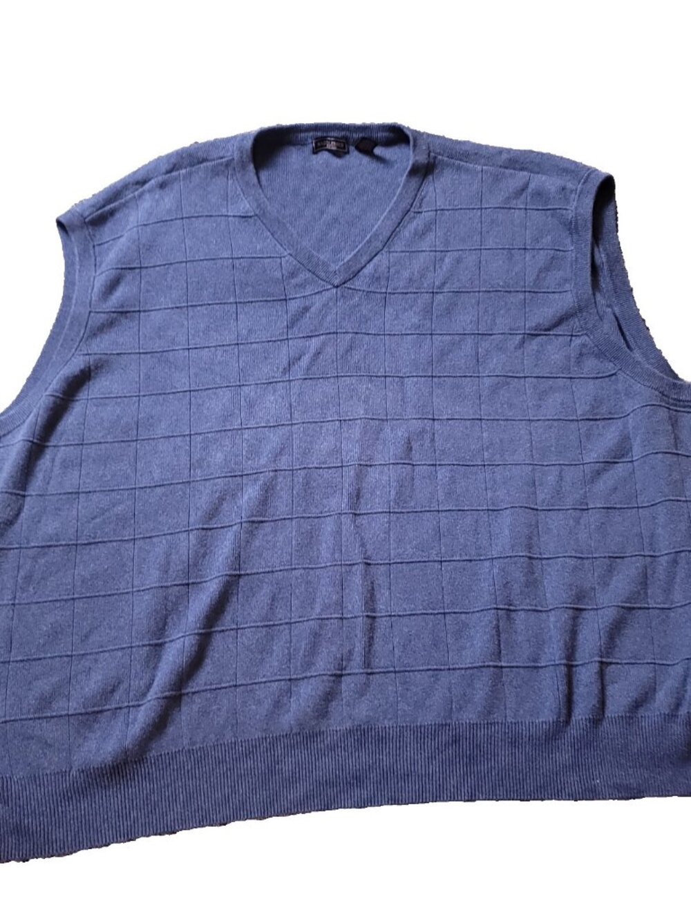 Saddlebred Sweater Vest Mens 4XB 4XL Big Man V Neck Jacket Blue Cotton Checkered